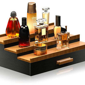 Wooden Cologne Organizer for Men 3 Tier of Elevated Cologne Display Shelf with Drawer Storage Perfume Organization