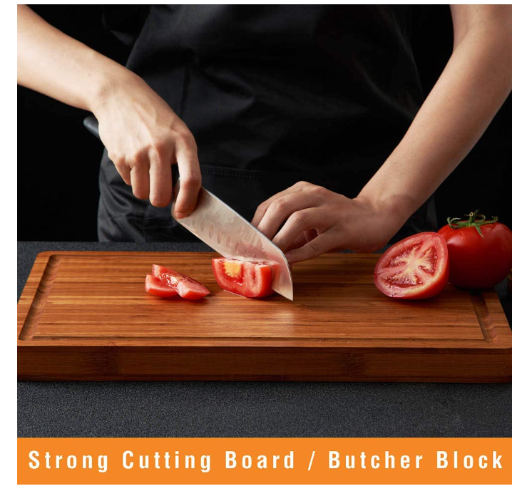 Bamboo  Cutting Board for Kitchen Cheese Charcuterie Board, with Side Handles and Juice Grooves