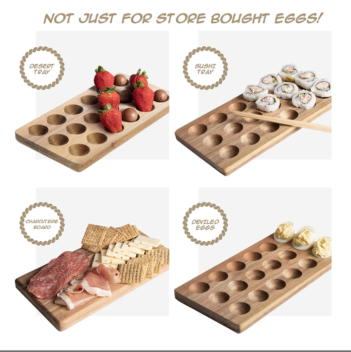 Premium Rustic Wooden Egg Holder for Deviled Egg Acacia Chicken Coop Egg Tray for Refrigerator and Counter TOP Storage