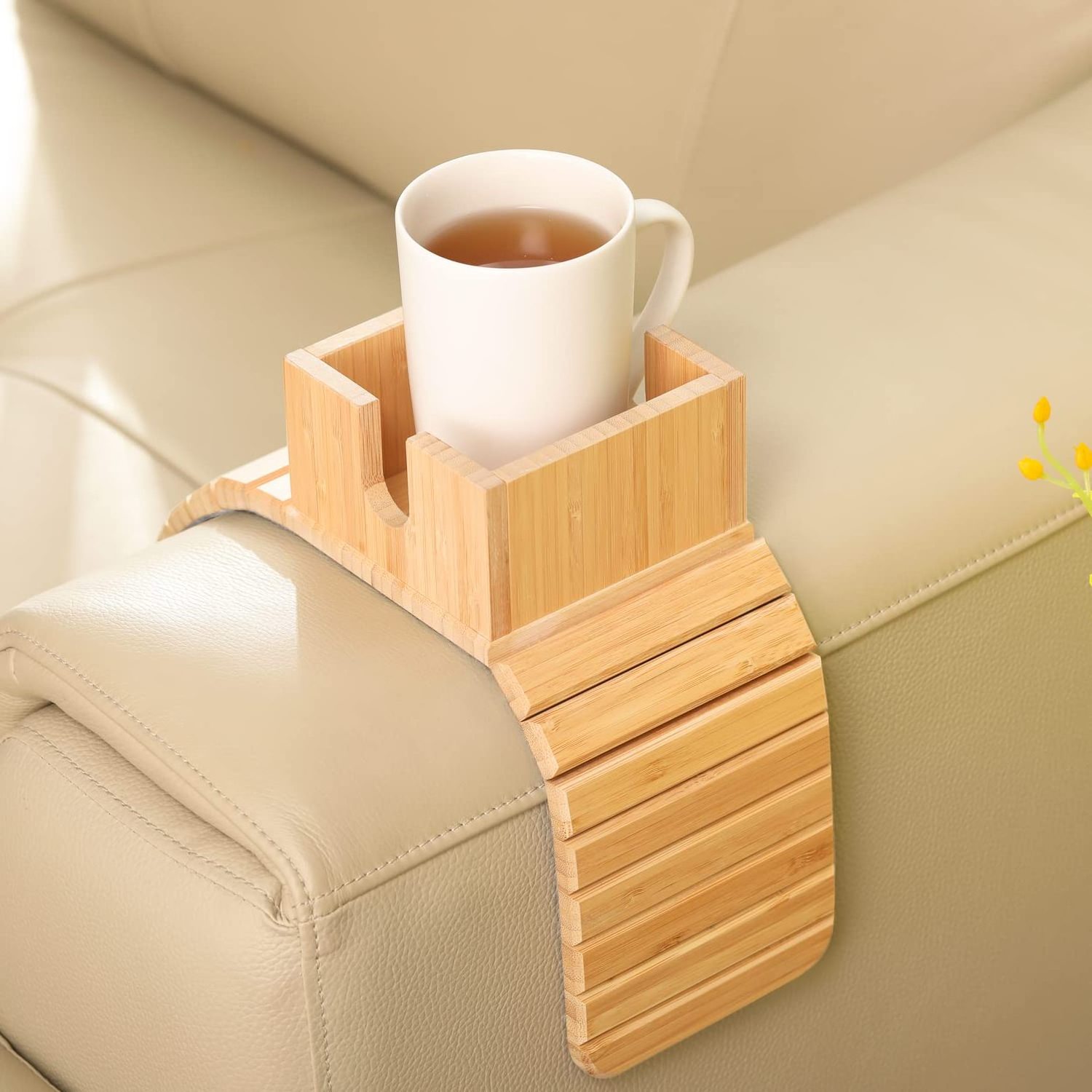 Bamboo Couch Coaster Anti-Spill Couch Cup Holder Natural Sofa Drink Holder Wood Cup Holder Keep Your Cups Steady