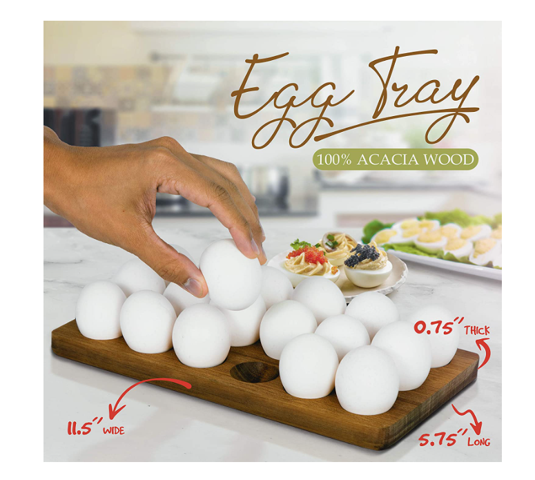 Premium Rustic Wooden Egg Holder for Deviled Egg Acacia Chicken Coop Egg Tray for Refrigerator and Counter TOP Storage