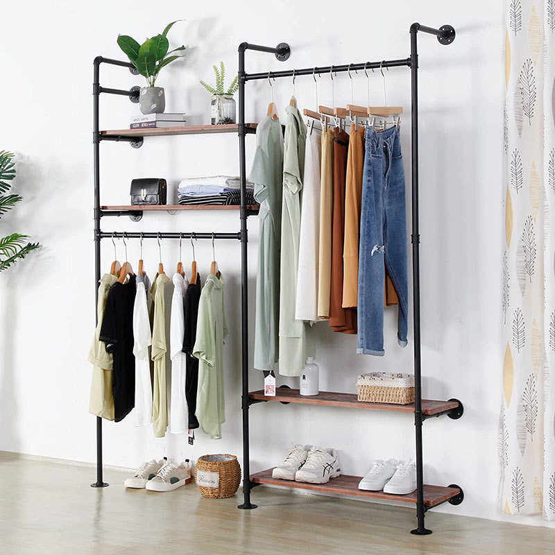 Gold Clothing Rack Heavy Duty Garment Rack With 4 Tier Shelves, Free-Standing Industrial Pipe Clothes Rack