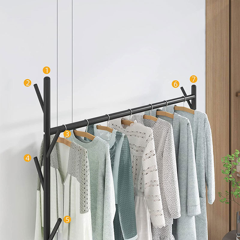 Long Life High Quality Metal Durable Clothes Standing Hanger Coat Bag Rack Stand With Shoe Bench