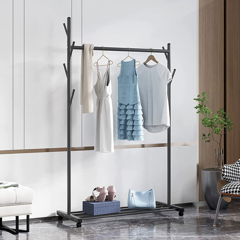 Long Life High Quality Metal Durable Clothes Standing Hanger Coat Bag Rack Stand With Shoe Bench