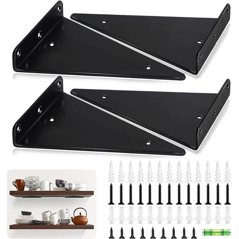 Shelf Brackets 6 Inch, Heavy Duty & Extra Thick Corner Brace Black Steel Decorative Angle Bracket For Shelf