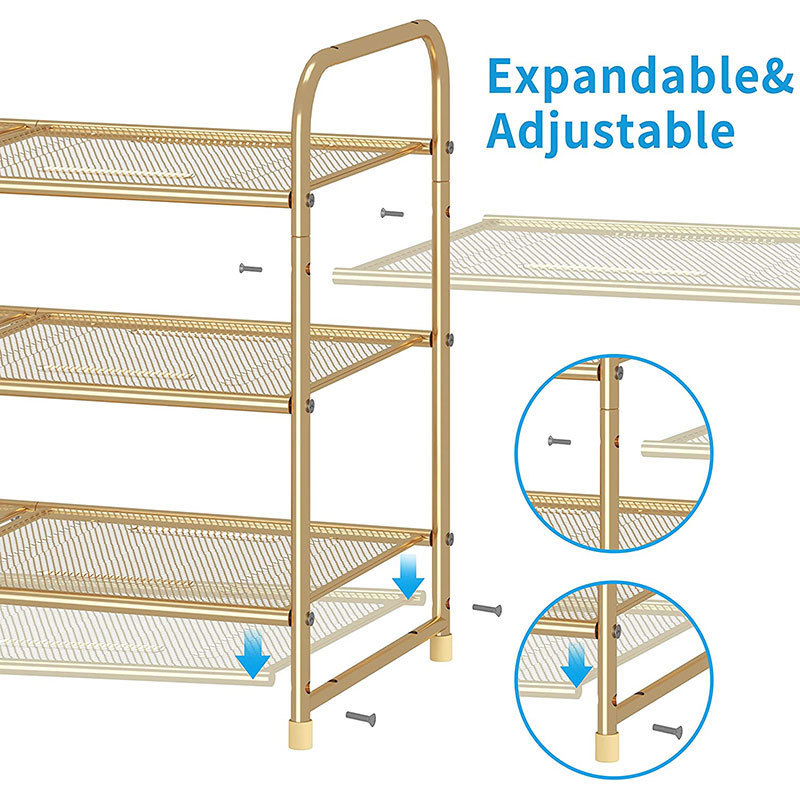 Sturdy Simple Trending 3-Tier Stackable Shoe Rack, Gold Stable Adjustable Shelf Storage Modern Design Shoe Rack