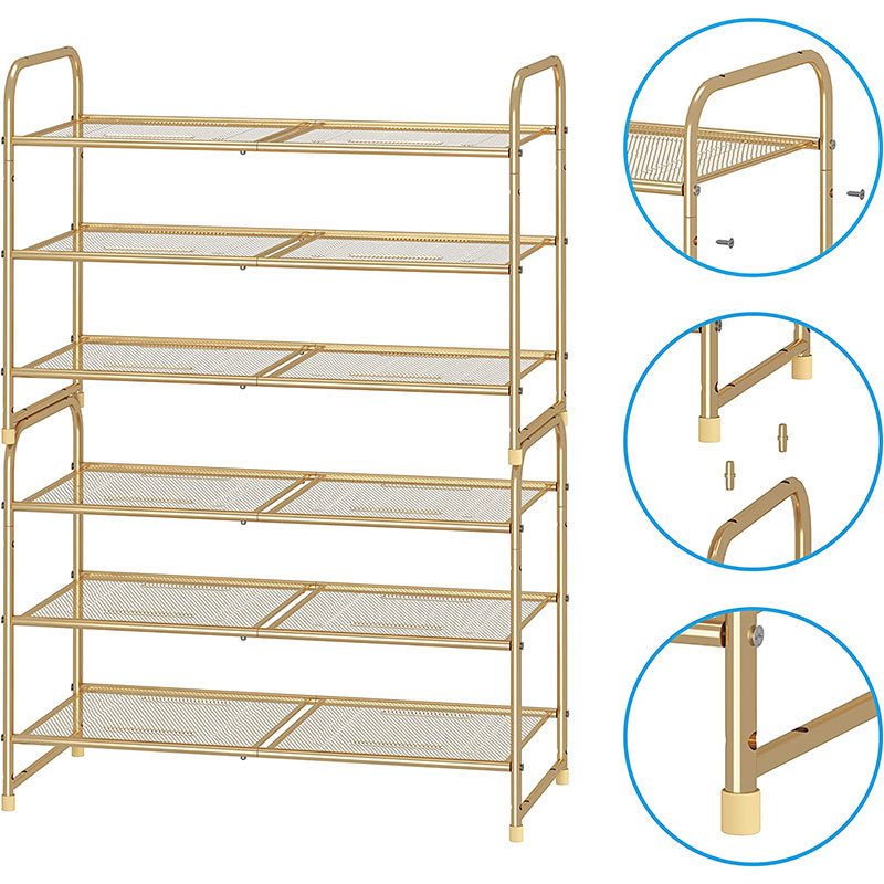 Sturdy Simple Trending 3-Tier Stackable Shoe Rack, Gold Stable Adjustable Shelf Storage Modern Design Shoe Rack