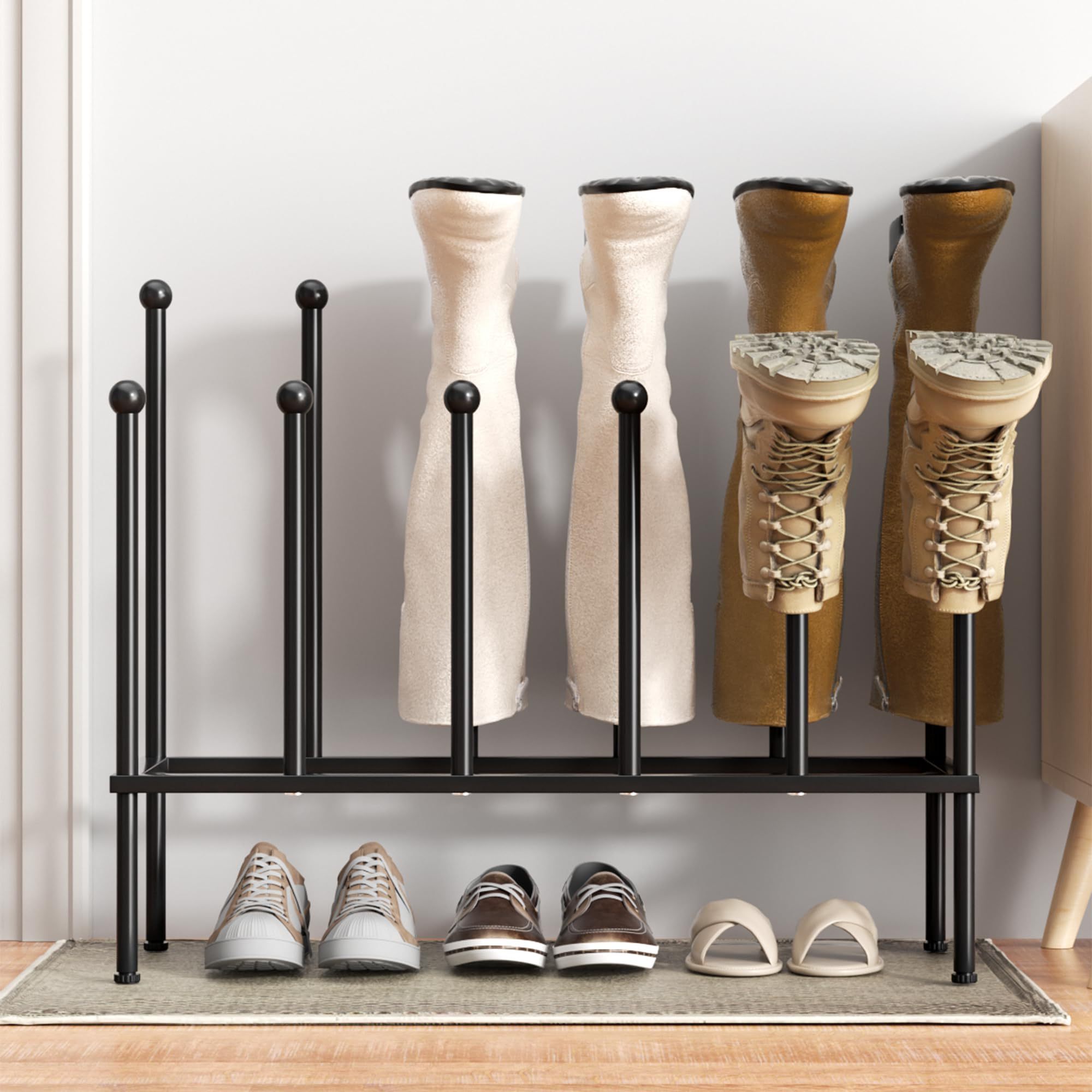 Sturdy Simple Trending Stackable Shoe Boot Storage Rack, Gold Stable Adjustable Boot Rack