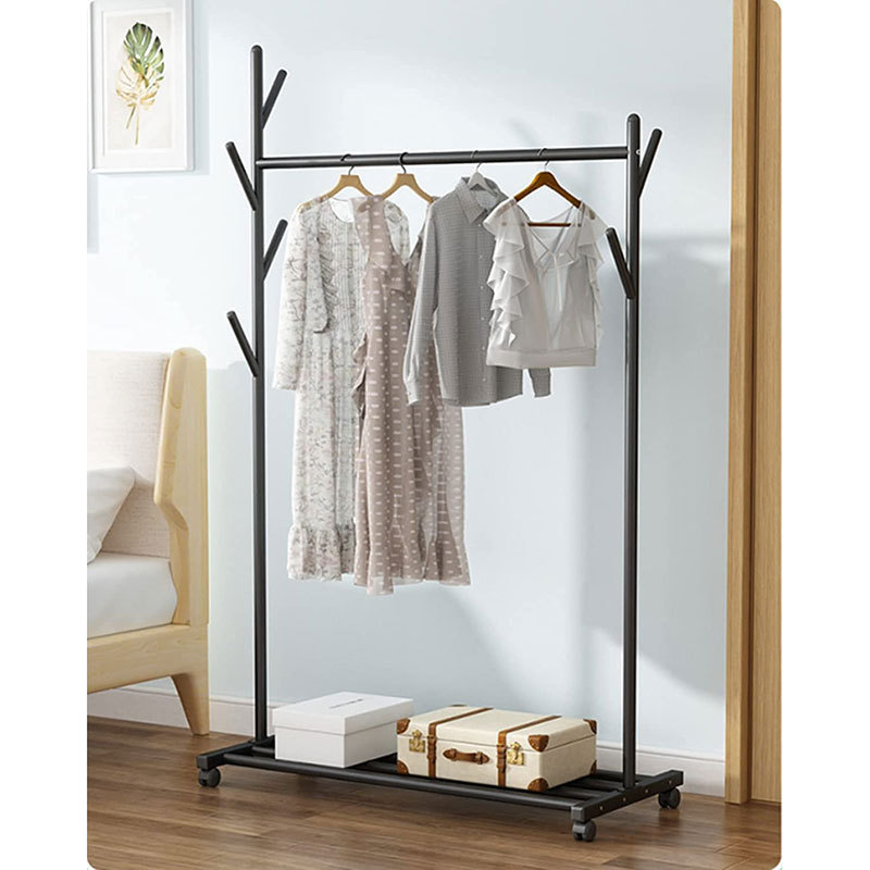 Long Life High Quality Metal Durable Clothes Standing Hanger Coat Bag Rack Stand With Shoe Bench