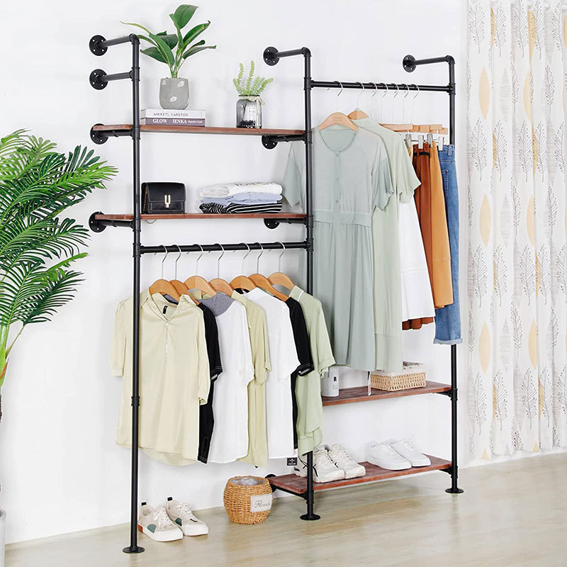 Gold Clothing Rack Heavy Duty Garment Rack With 4 Tier Shelves, Free-Standing Industrial Pipe Clothes Rack