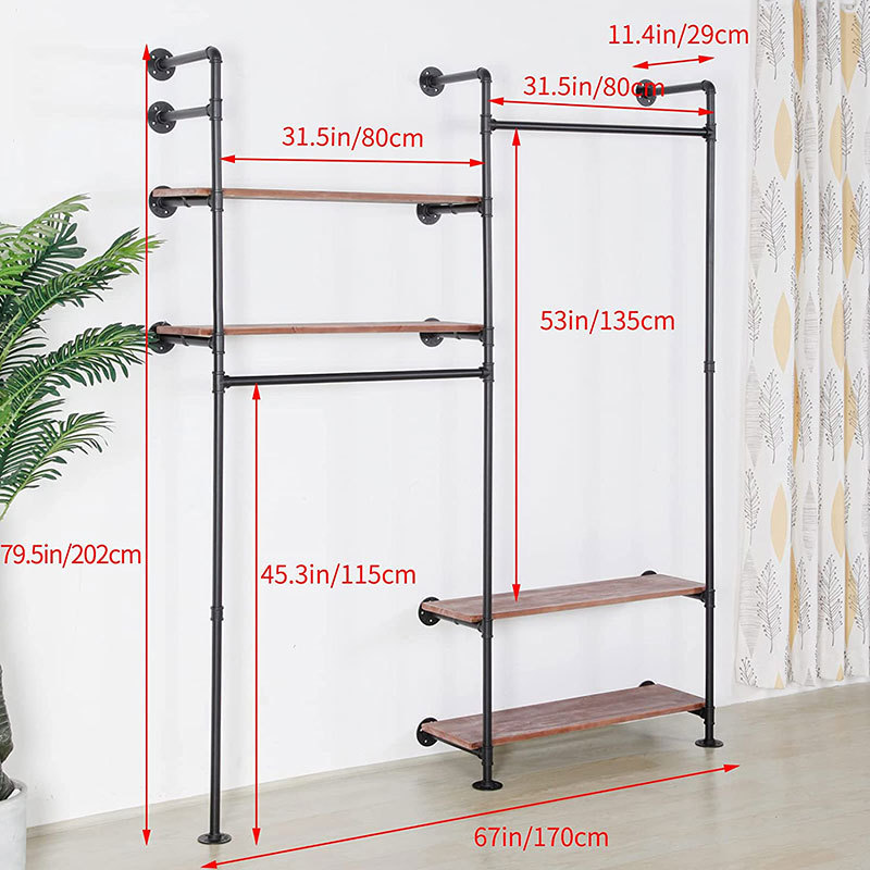 Gold Clothing Rack Heavy Duty Garment Rack With 4 Tier Shelves, Free-Standing Industrial Pipe Clothes Rack