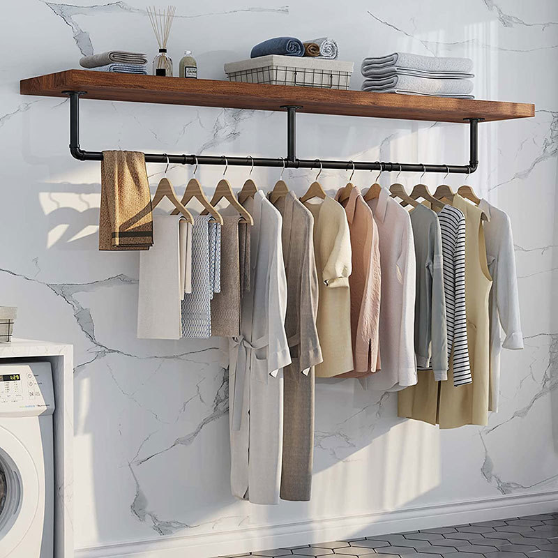 Good Price Industrial Style Wall Mounted Closet Rod, Industrial Pipe Clothing Rack For Hanging Clothes