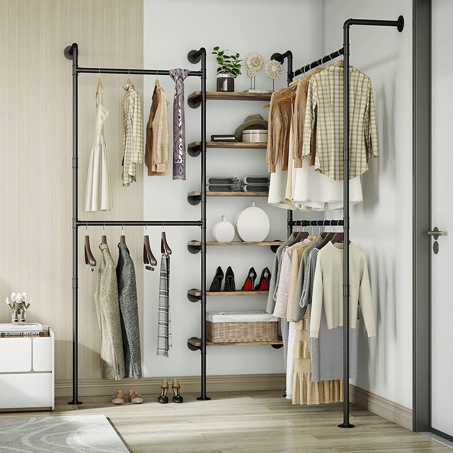 Easy To Assemble Dressing Room Open Wardrobe Clothing Rack Bedrooms Column Aluminum Pole Walk In Closet