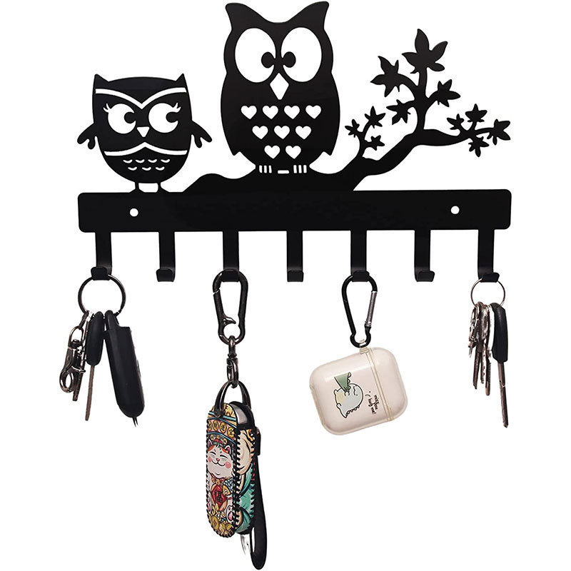 Customized Black Metal Key Holder Hooks Owl Wall Decorative Coat Hook in Living Room