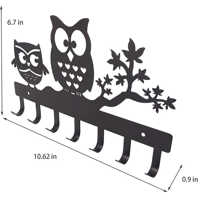 Customized Black Metal Key Holder Hooks Owl Wall Decorative Coat Hook in Living Room