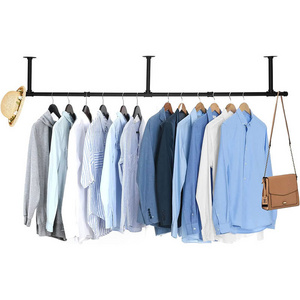 Retro Design 72inch Industrial Pipe Clothes Garment Rack, Ceiling Mount Hanging Rod Bar For Laundry Room