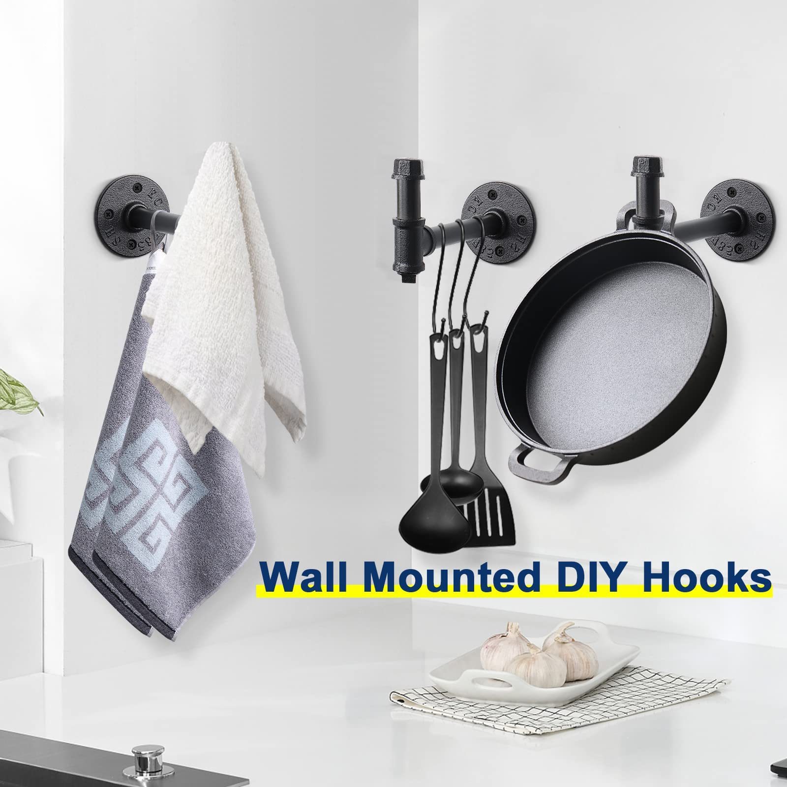 3 Pcs Industrial Pipe Bathroom Robe Racks, Rustic Style Single Robe Hook Coat And Hat Hook Towel Hook