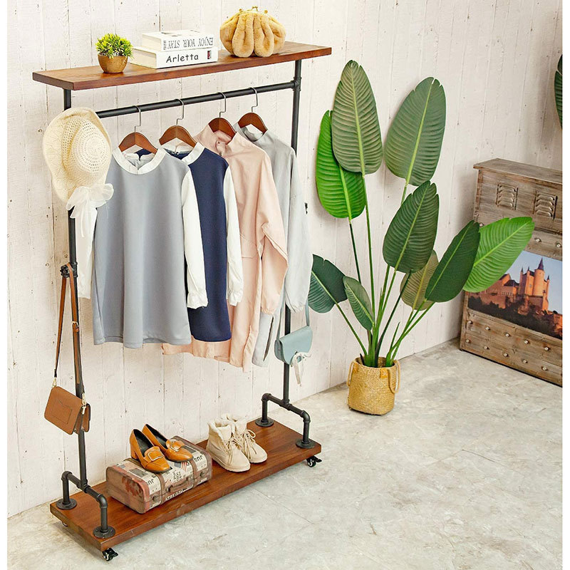 Two Tiers Rolling Storage Holders & Racks Industrial Pipe Clothing Racks, Heavy Duty Clothes Rack Shoes Storage