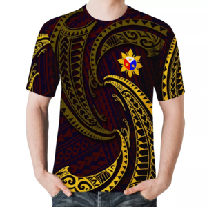 Yellow-brown T shirts for Men fashion Polynesian Tribal Crew neck Short-Sleeve The Philippines Summer Plumeria T shirt Men