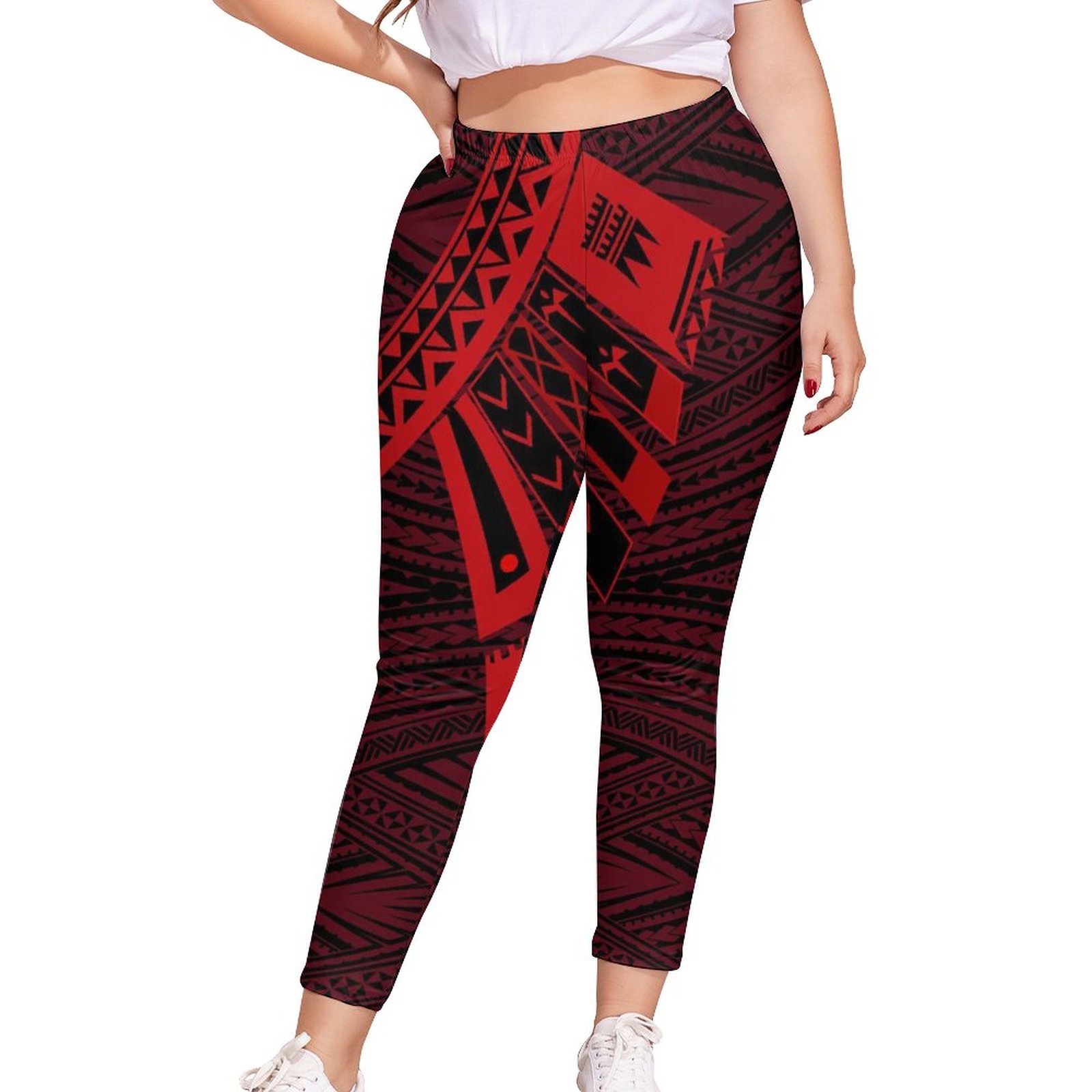 No Minimum Red Pacific Island Art Stretch Yoga Pants  Polynesian Big People lady Large Size 5XL Fitness High Waist Pants