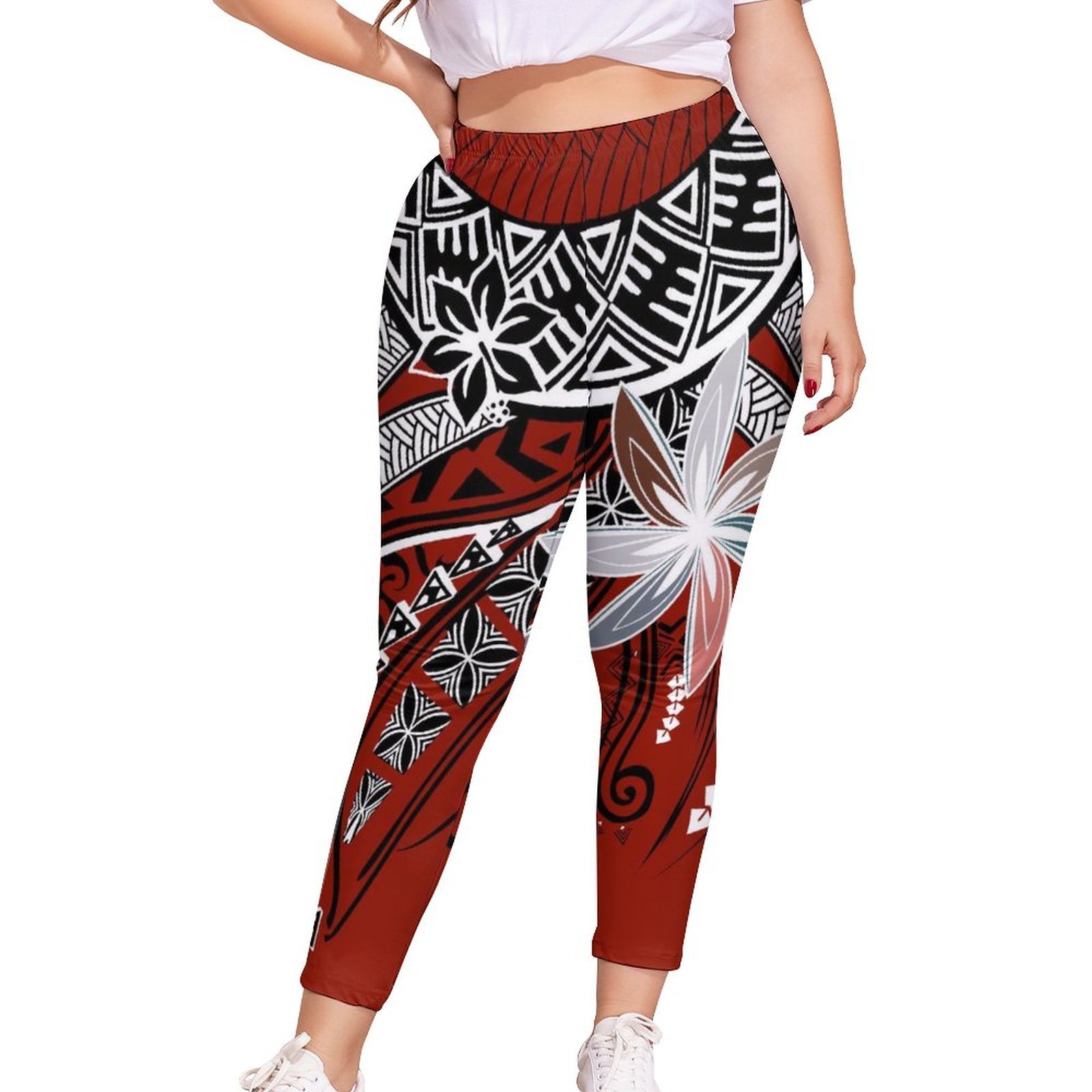 No Minimum Red Pacific Island Art Stretch Yoga Pants  Polynesian Big People lady Large Size 5XL Fitness High Waist Pants