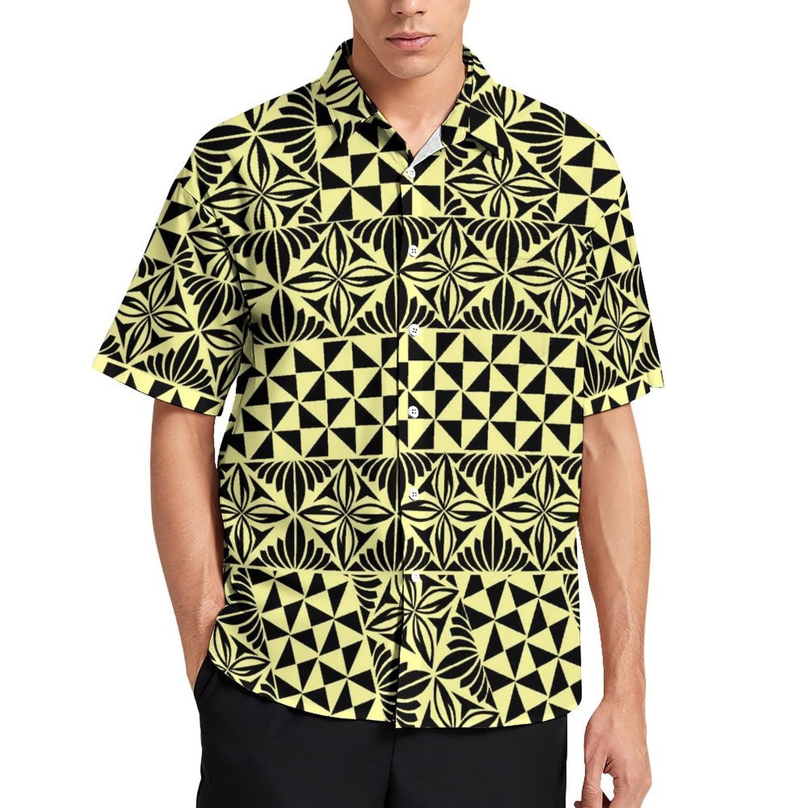 Wholesale Customized Flower Polynesian Tribal Print Cuban Collar Casual Short Sleeve Casual Shirts Buttons Plus Size Mens Shirt