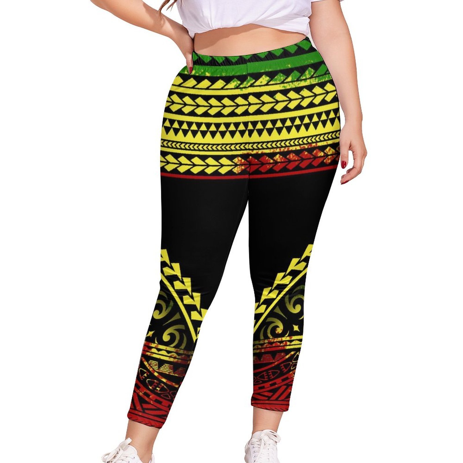 No Minimum Red Pacific Island Art Stretch Yoga Pants  Polynesian Big People lady Large Size 5XL Fitness High Waist Pants