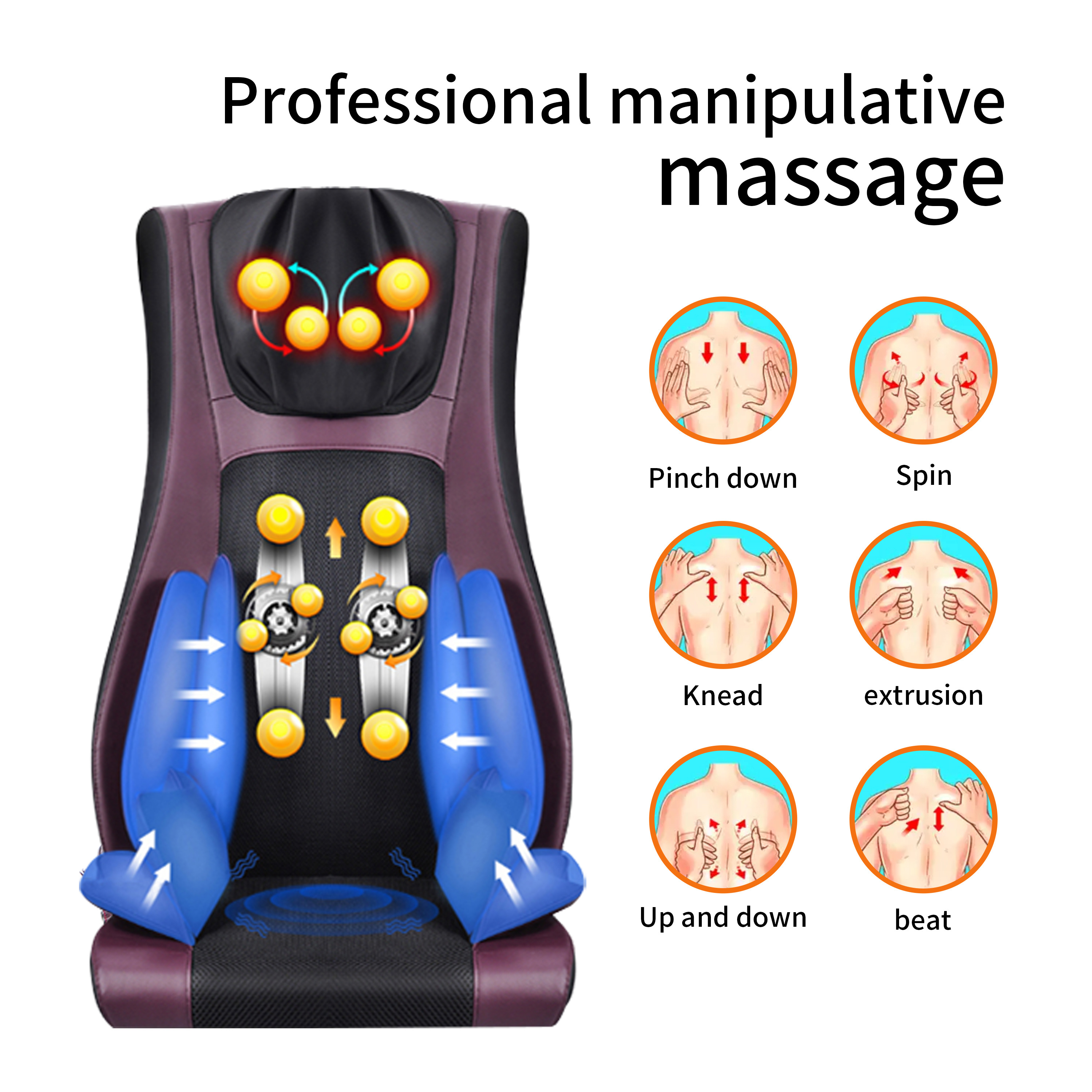 Unique Design Electric Low Back And Neck Shiatsu Air pressure Massager Cushion Butt Spine Kneading Full Body Car Seat Portable