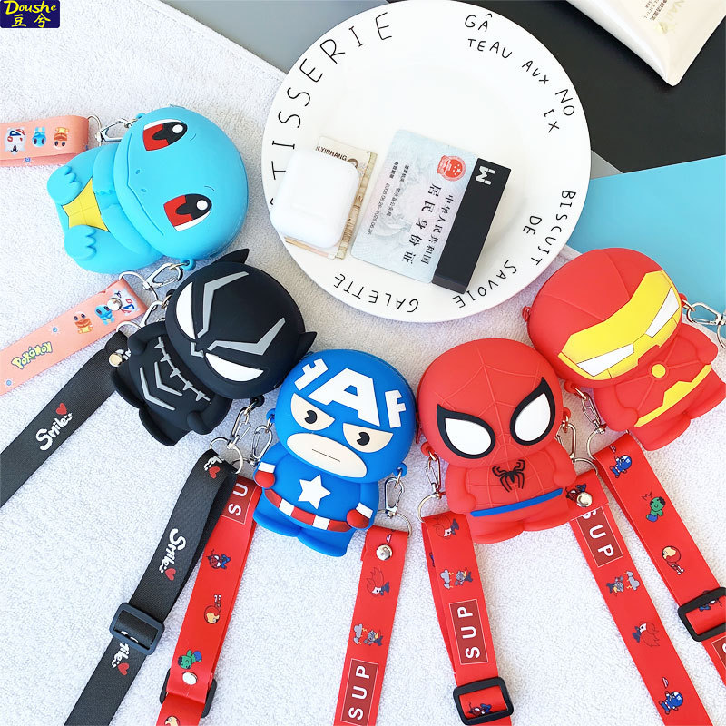 Cute 3D Cartoon Squirtle Shoulder Bag Soft Spider-Man Silicone Kids Portable Purses Storage Bags