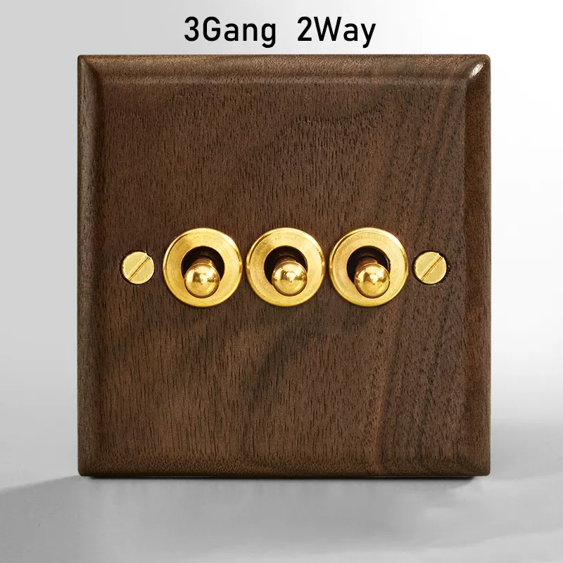 220V 10A wall switch wood panel 1/2/3/4 Gang 2Way brass screw button Switch,Retro style Light toggle  Switch