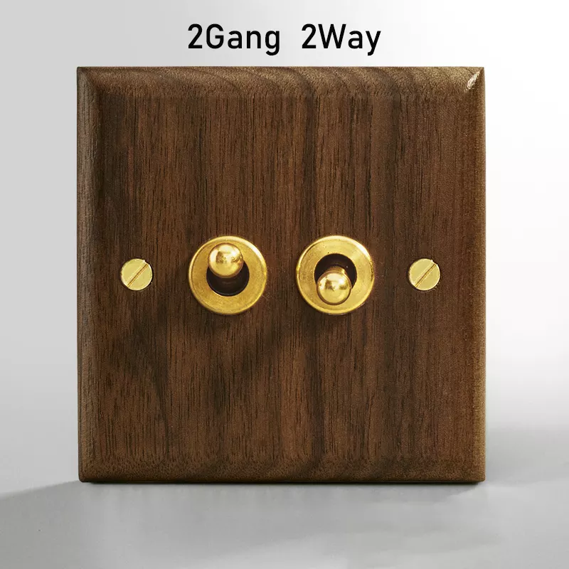 220V 10A wall switch wood panel 1/2/3/4 Gang 2Way brass screw button Switch,Retro style Light toggle  Switch