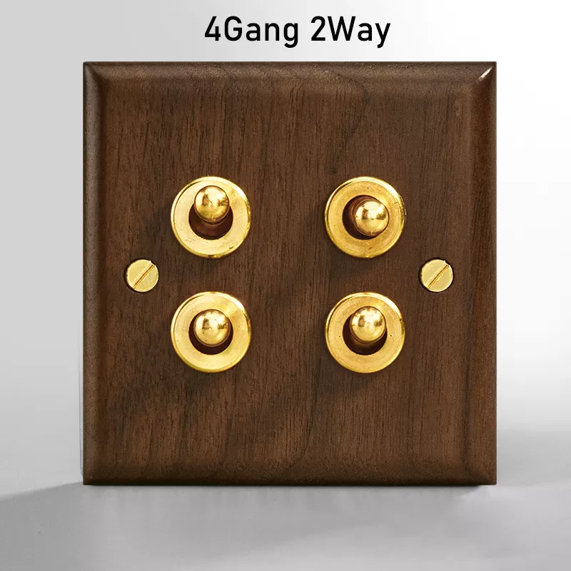 220V 10A wall switch wood panel 1/2/3/4 Gang 2Way brass screw button Switch,Retro style Light toggle  Switch