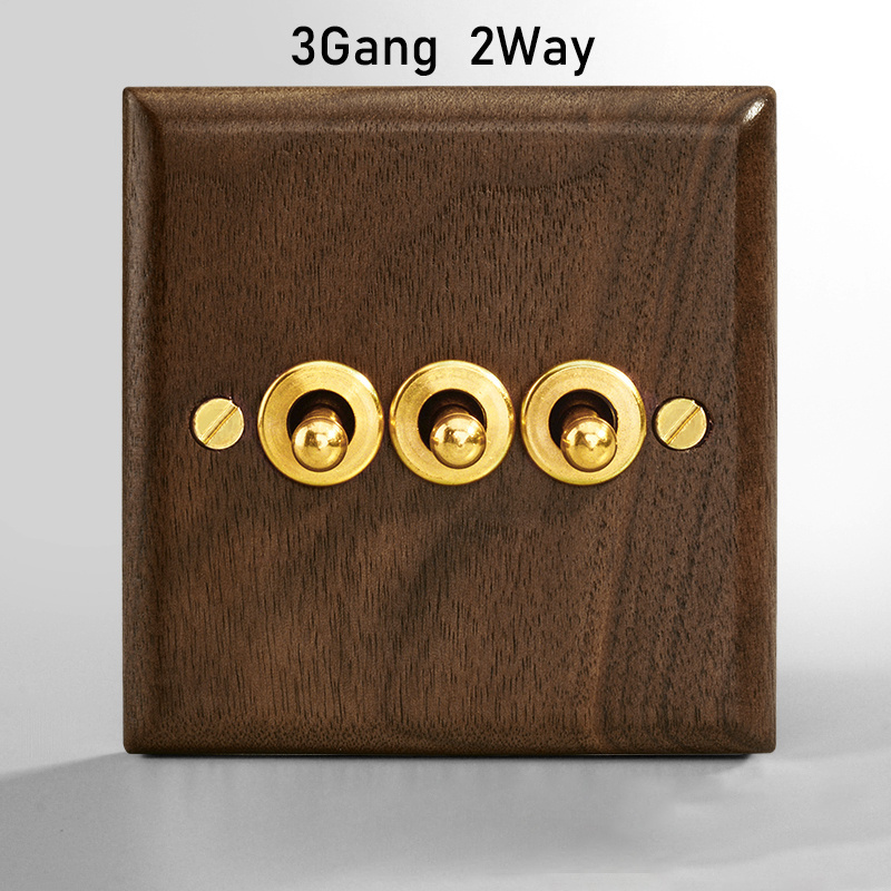 Brass switch,220V 10A toggle wall switch wood panel 1/2/3/4Gang.2Way brass screw Switch button Switch,Retro style Light Switch