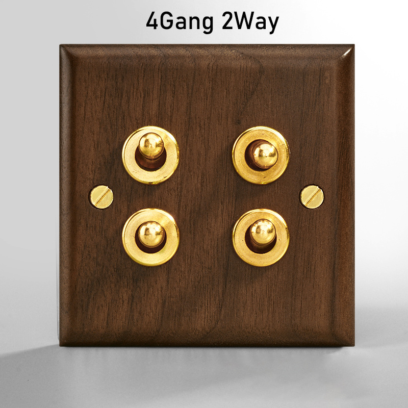 Brass switch,220V 10A toggle wall switch wood panel 1/2/3/4Gang.2Way brass screw Switch button Switch,Retro style Light Switch