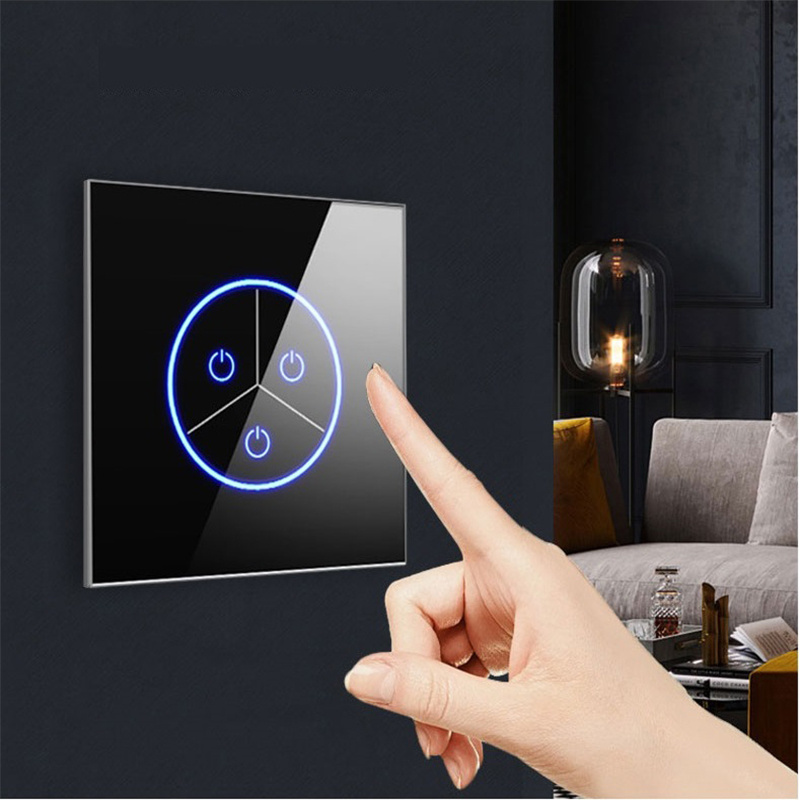 EU/UK Standard Tuya Smart WiFi  Glass Panel 1/2/3 Gang Wall Light Alexa Remote Control Smart Touch Switch