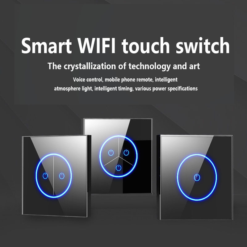 EU/UK Standard Tuya Smart WiFi  Glass Panel 1/2/3 Gang Wall Light Alexa Remote Control Smart Touch Switch