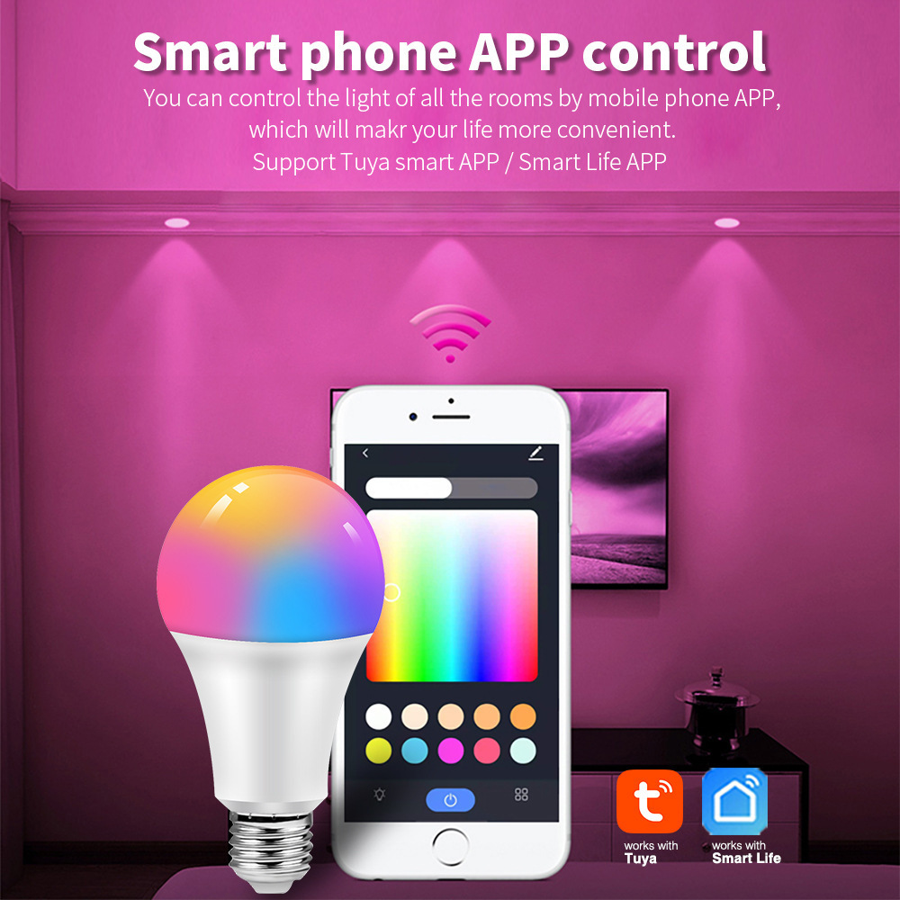 Tuya wifi smart bulb lamp E27 LED bulb voice control dimming color APP remote control smart light bulb