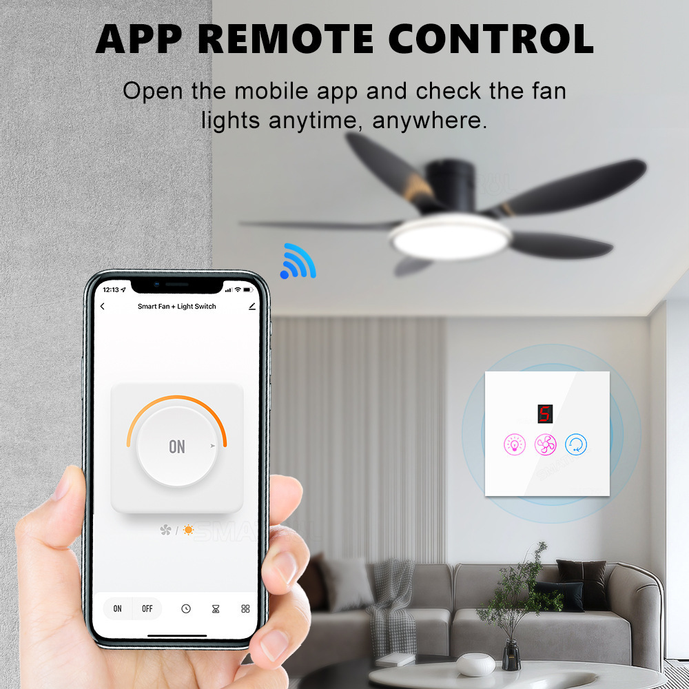 Tuya Smart Home Wifi Fan Lamp Switch  EU Standard App Voice Timing Control  Touch Speed Wall Switch