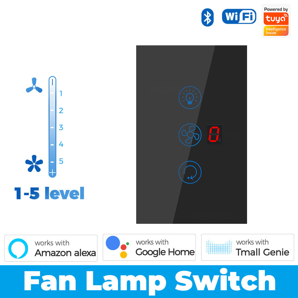 Graffiti smart home WiFi fan light touch switch to adjust speed wall rules APP language Tone timing control