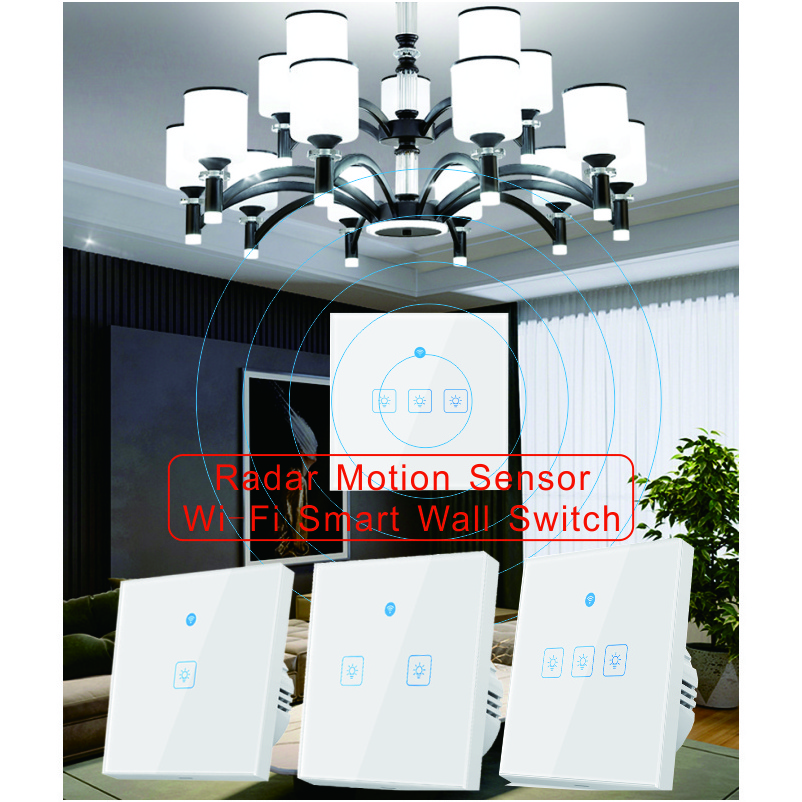 Ewelink WiFi Smart Home Timer Switch  Glass Panel Radar Monitoring Remote Alexa Voice Control Smart Wall Touch Switch