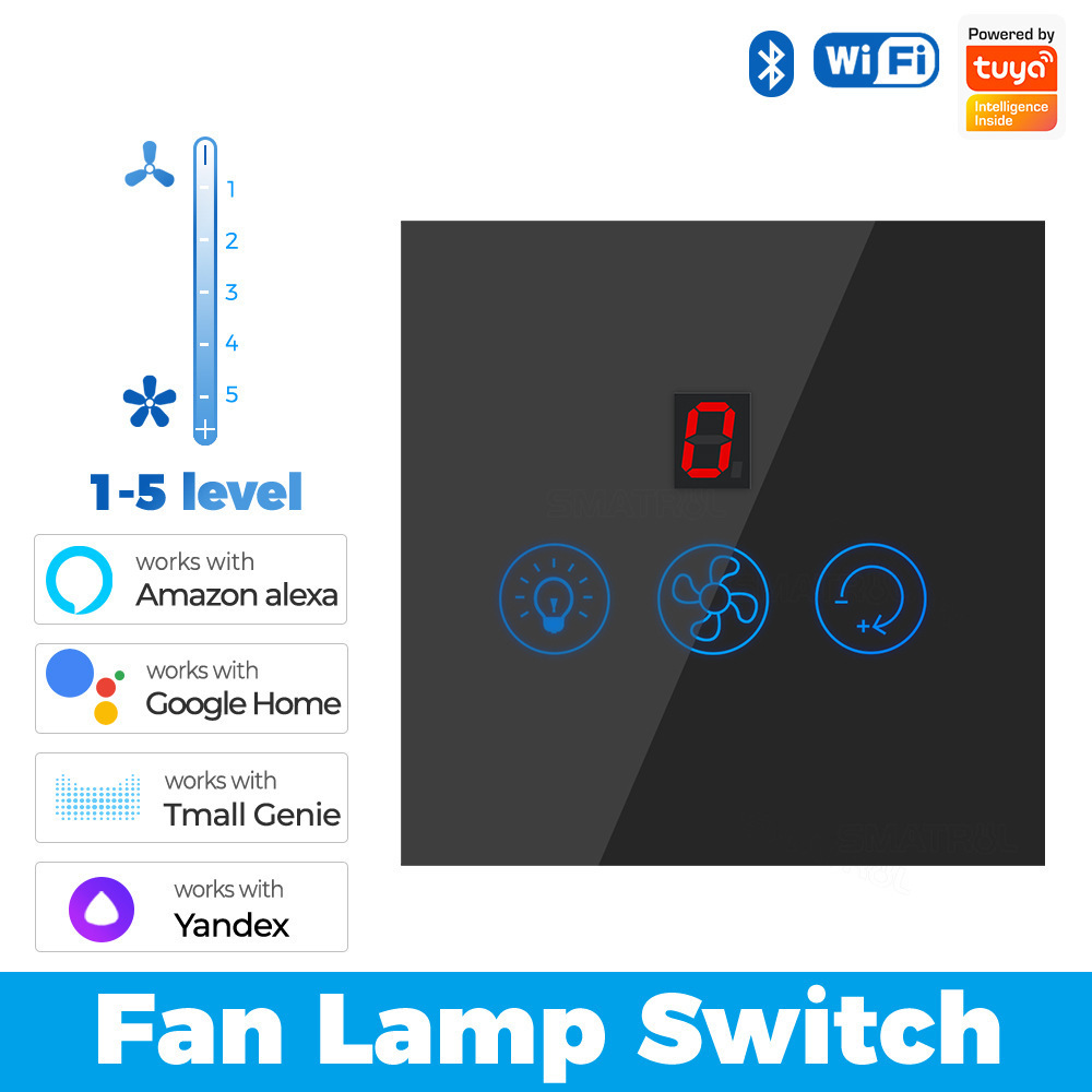 Graffiti smart home WiFi fan light touch switch to adjust speed wall rules APP language Tone timing control