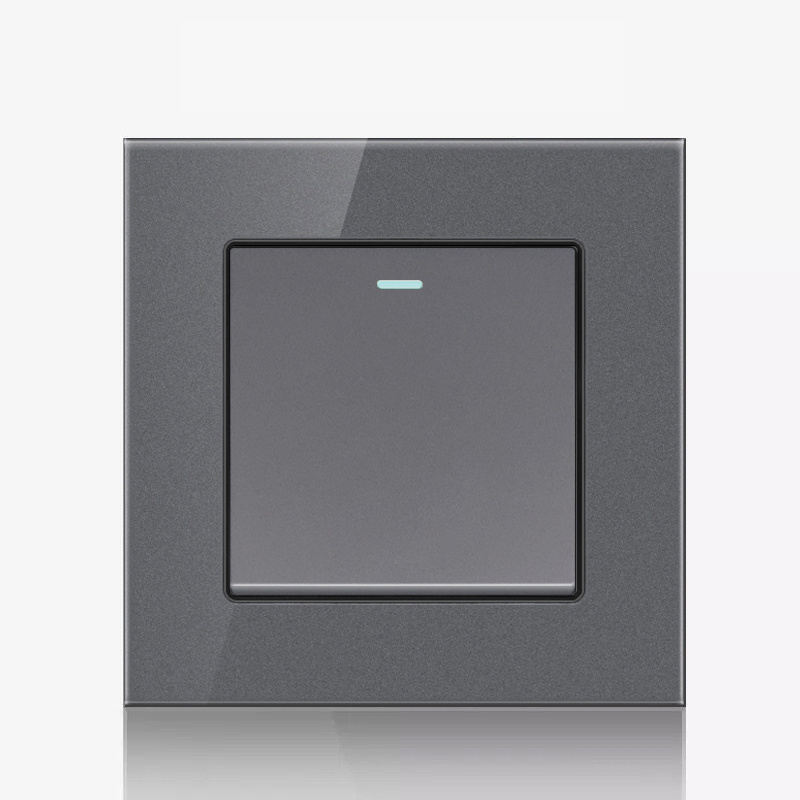 EU UK Standard Home Wall Socket Push Button On/Off Light Switch,Crystal Tempered Glass 86*86mm Wall Switch