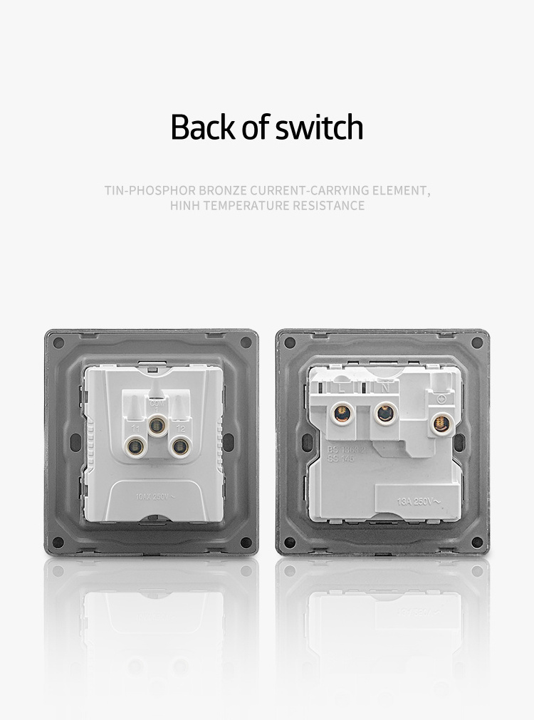 UK Standard Double 3 pin Wall Socket With Switch 13A Acrylic Panel Sockets And Switches Electrical Metal Brushed Frame With USB