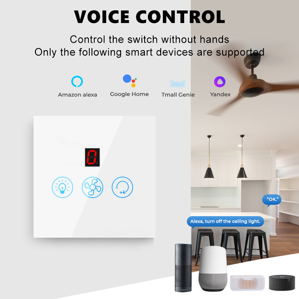 Graffiti smart home WiFi fan light touch switch to adjust speed wall rules APP language Tone timing control