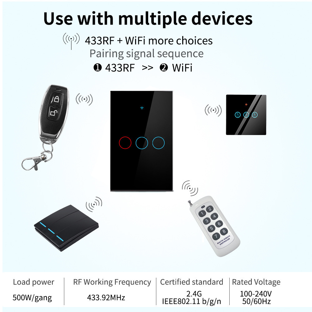 Tuya WiFi switching power supply smart switch universal app timing remote control US Brazil standard wall switch