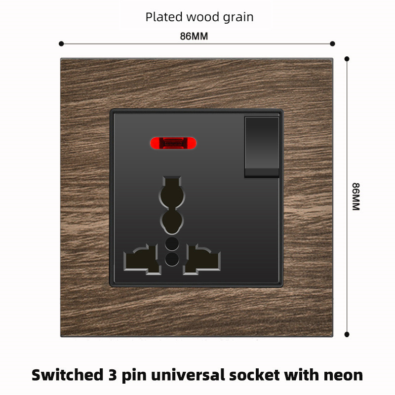 Home 86 English 13A with USB charging socket light switch European vintage wood panel Hong Kong