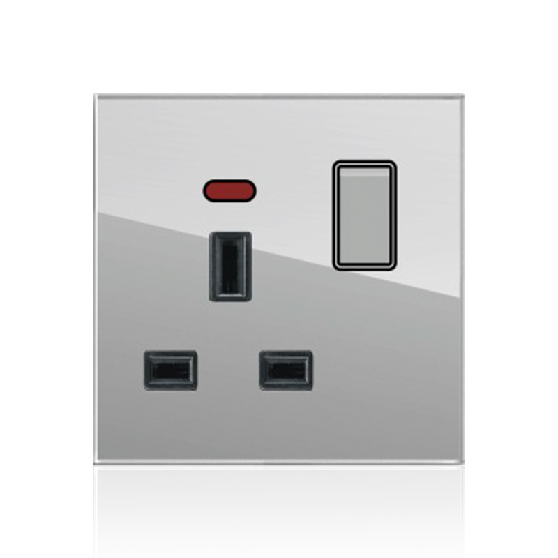 86 type 16A UK Standard Wall socket With switch Gray Tempered glass Panel 250V  Support Customization Reset Button Switch