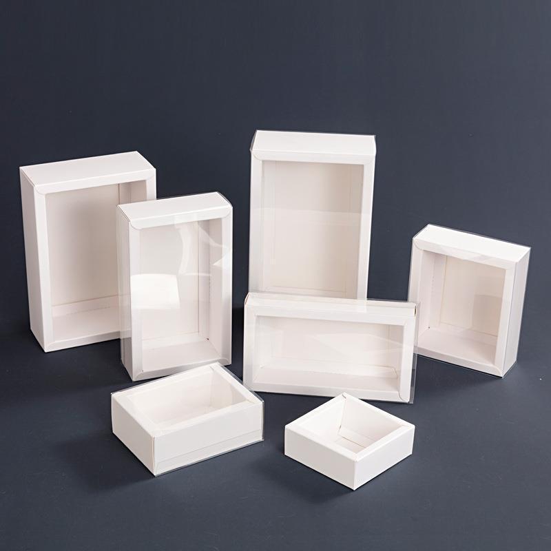 folding window drawer packaging kraft paper gift box for tea  Dessert Cake paper box  with full see through PVC lid