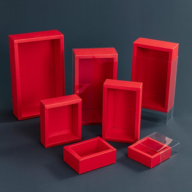 folding window drawer packaging kraft paper gift box for tea  Dessert Cake paper box  with full see through PVC lid