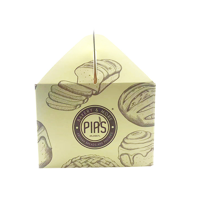 Wholesale Yellow Custom Printed Paper Package Food Grade Bakery Breads Box With Handles